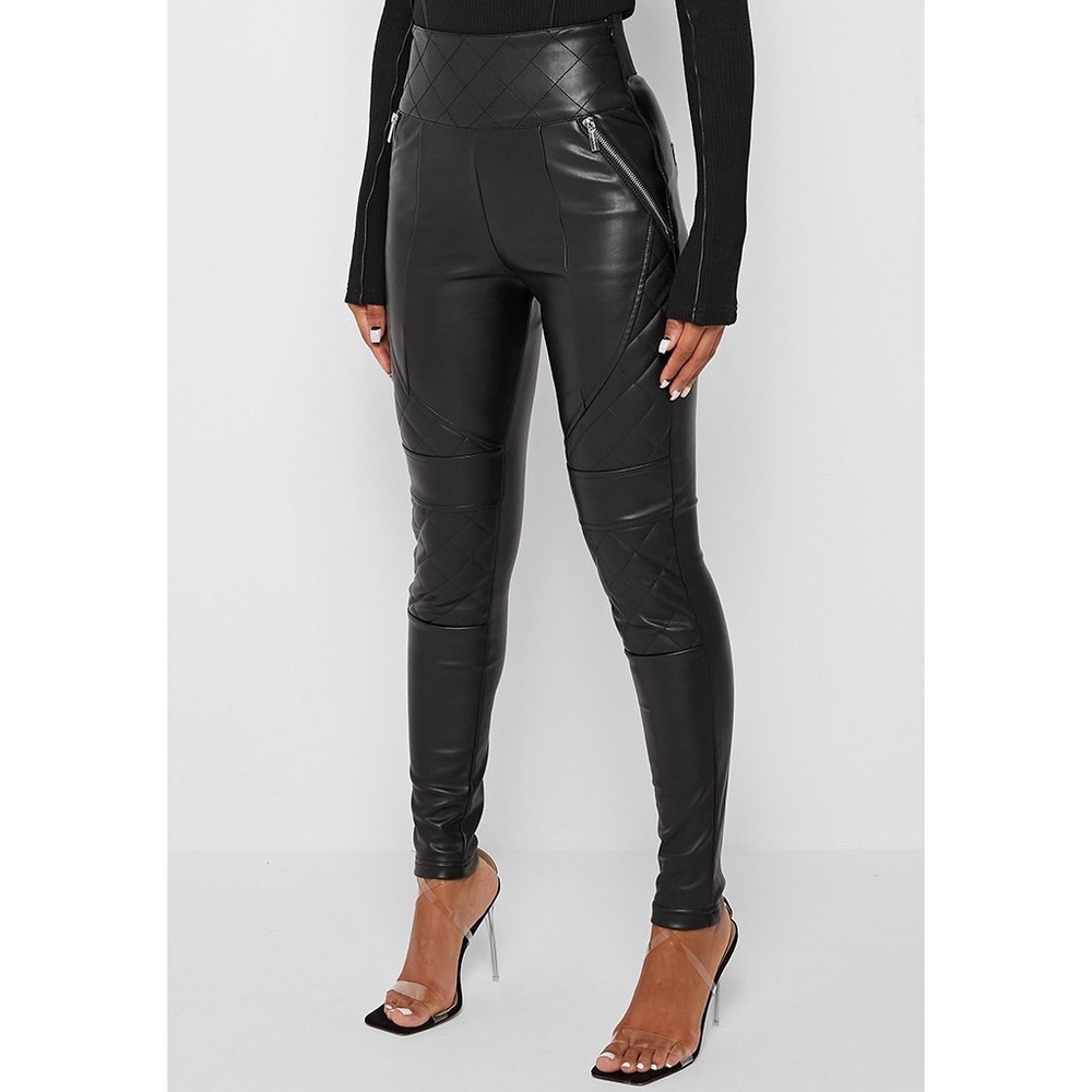 Maniere De Voir Faux Leather Quilted Pants- US 0-2